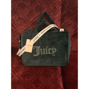 Juicy Couture Liquorice Extra Spender Tote Bag Black Velour Rhinestone‎ NWT